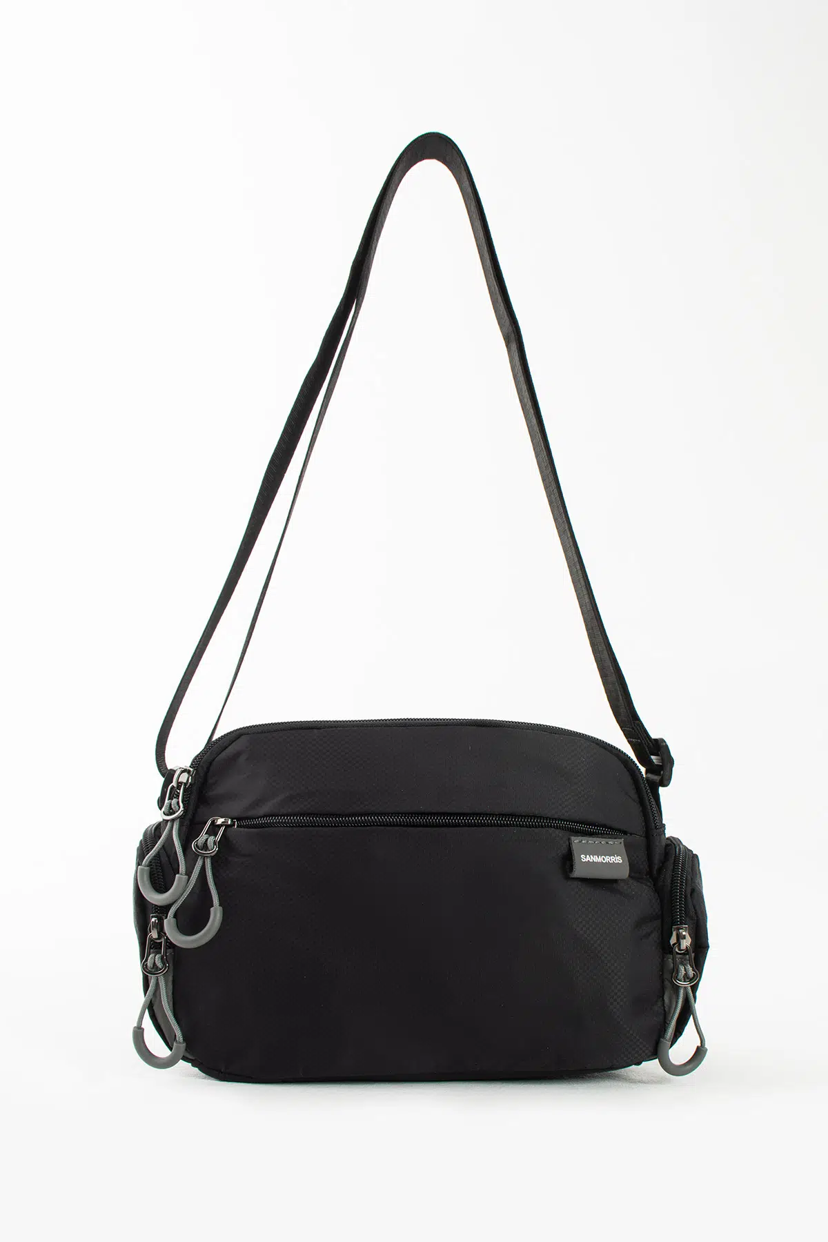  4 Bölmeli Suya Dayanıklı Paraşüt Kumaş Yan Fermuar Detaylı Omuz Çantası - siyah