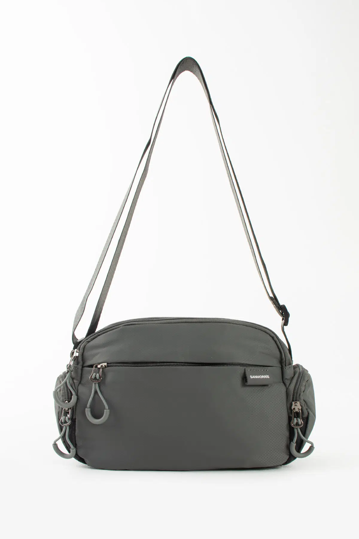  4 Bölmeli Suya Dayanıklı Paraşüt Kumaş Yan Fermuar Detaylı Omuz Çantası - Koyu Gri