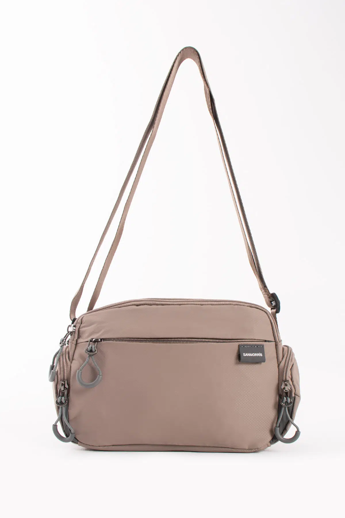  4 Bölmeli Suya Dayanıklı Paraşüt Kumaş Yan Fermuar Detaylı Omuz Çantası - vizon