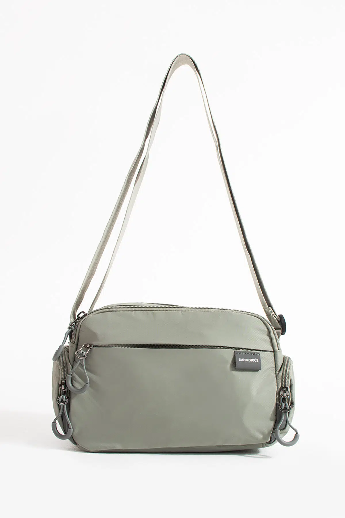  4 Bölmeli Suya Dayanıklı Paraşüt Kumaş Yan Fermuar Detaylı Omuz Çantası - Açık Gri