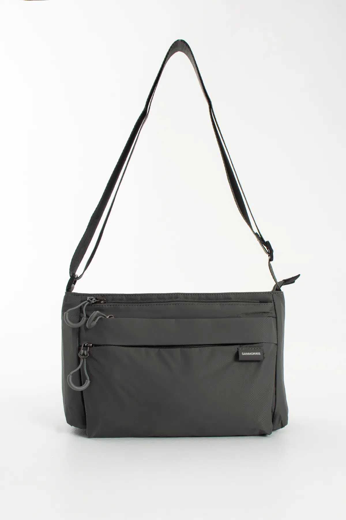 6 Bölmeli Orta Boy Suya Dayanıklı Paraşüt Kumaş Çapraz Askılı Omuz Çantası - Koyu Gri