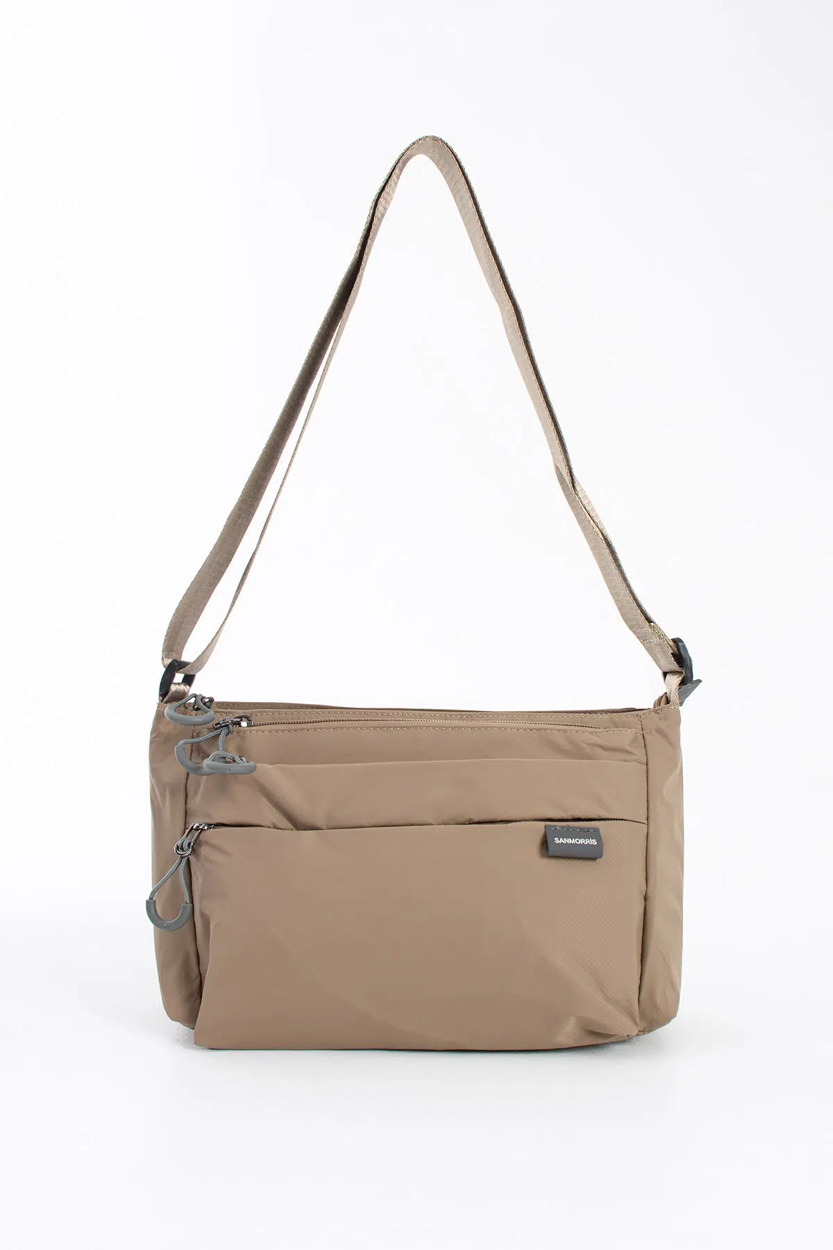 6 Bölmeli Orta Boy Suya Dayanıklı Paraşüt Kumaş Çapraz Askılı Omuz Çantası - bej