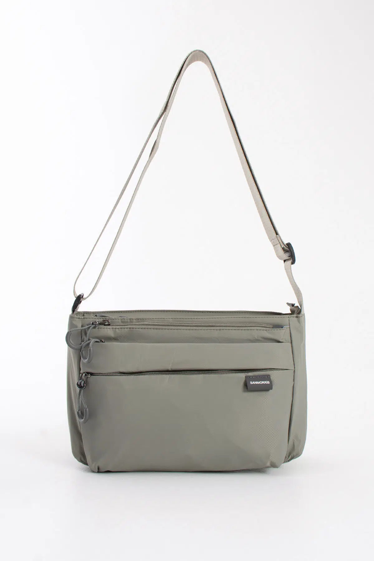 6 Bölmeli Orta Boy Suya Dayanıklı Paraşüt Kumaş Çapraz Askılı Omuz Çantası - Açık Gri