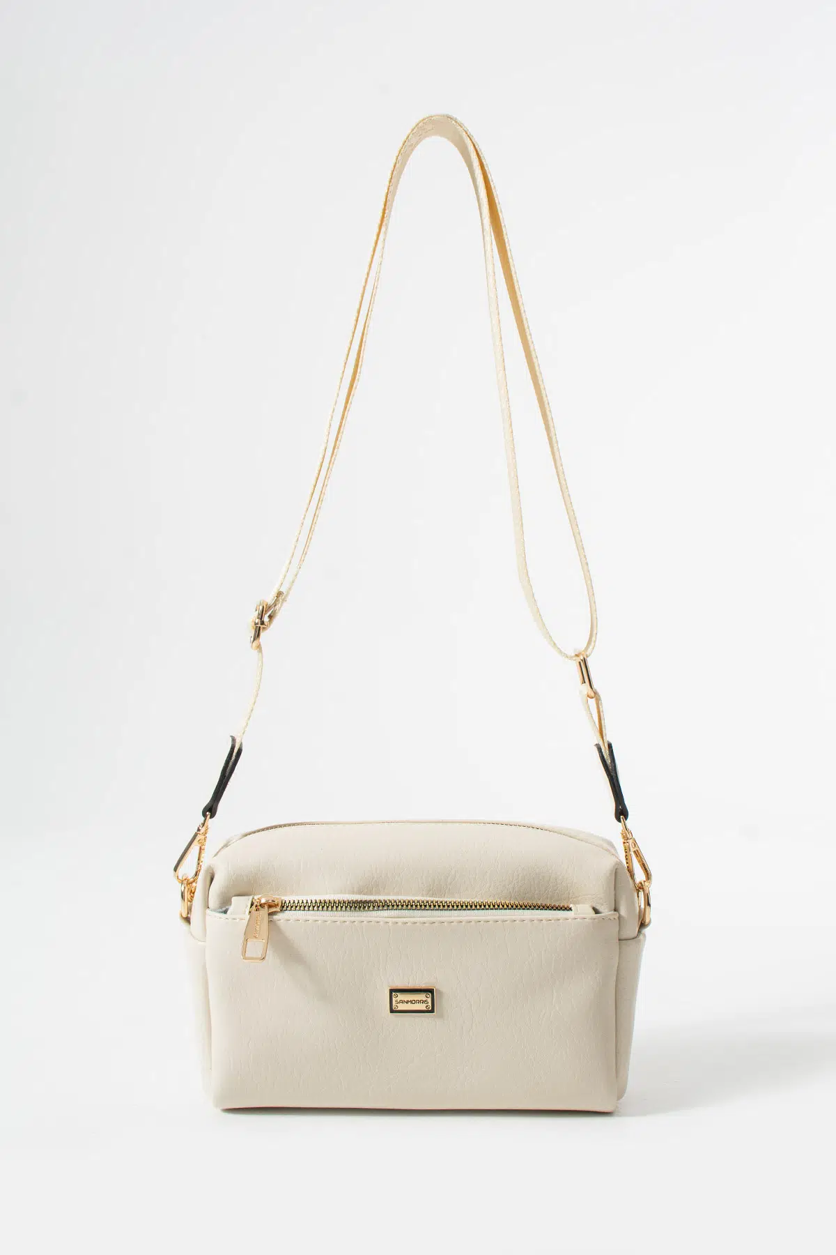 Kadın 3 Gözlü Suni Deri Geniş Askılı Çapraz Çanta - krem