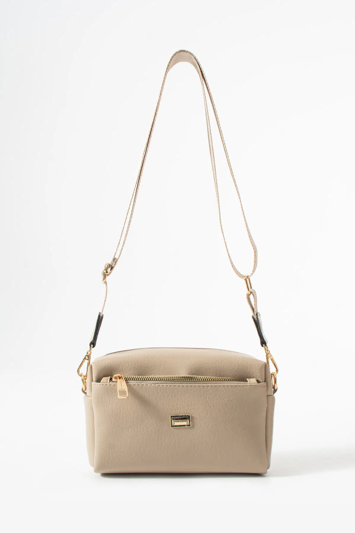 Kadın 3 Gözlü Suni Deri Geniş Askılı Çapraz Çanta - kum mat