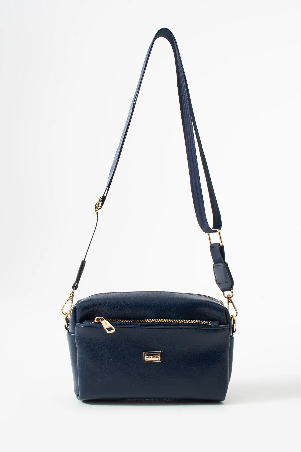 Kadın 3 Gözlü Suni Deri Geniş Askılı Çapraz Çanta - lacivert