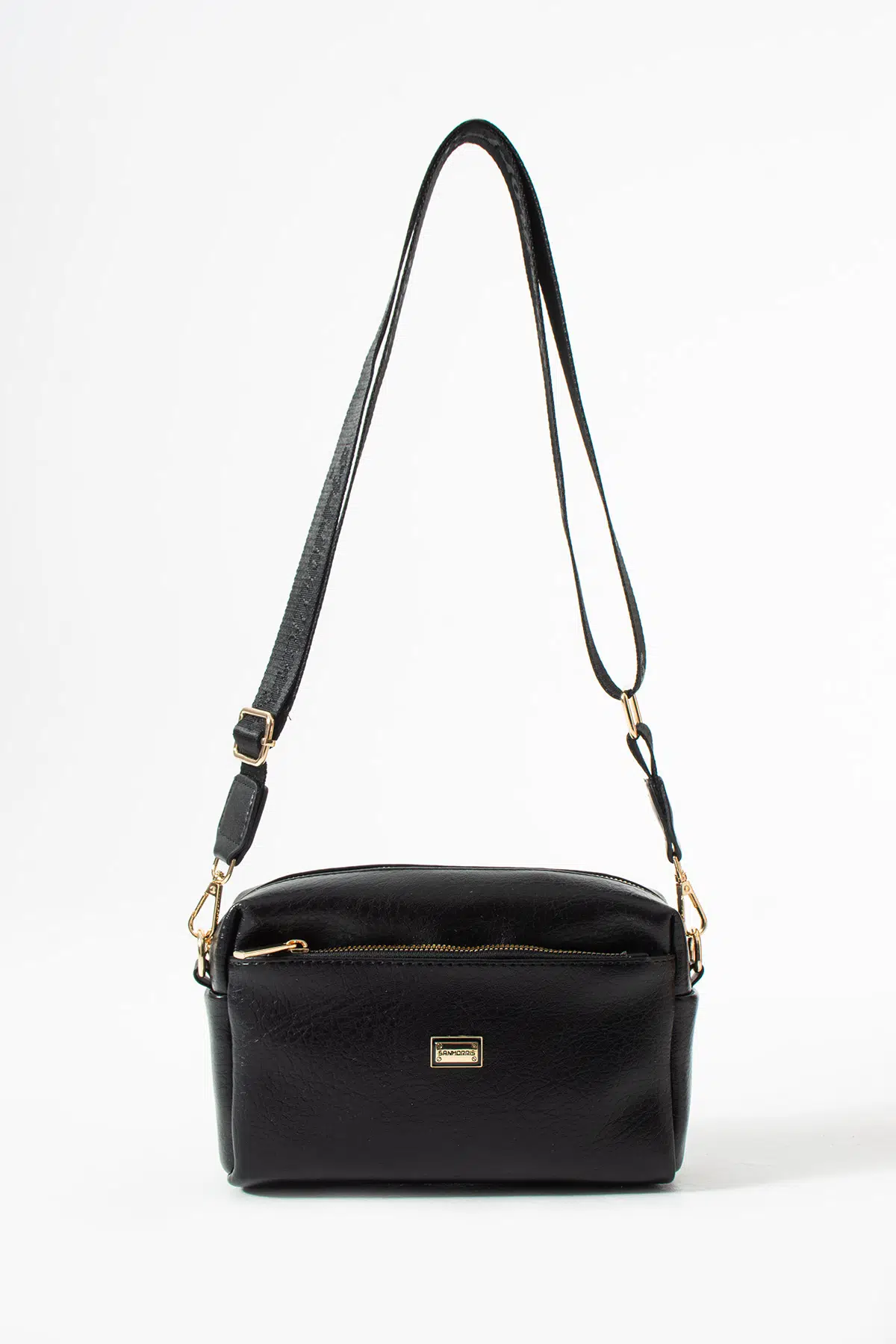 Kadın 3 Gözlü Suni Deri Geniş Askılı Çapraz Çanta - siyah mat