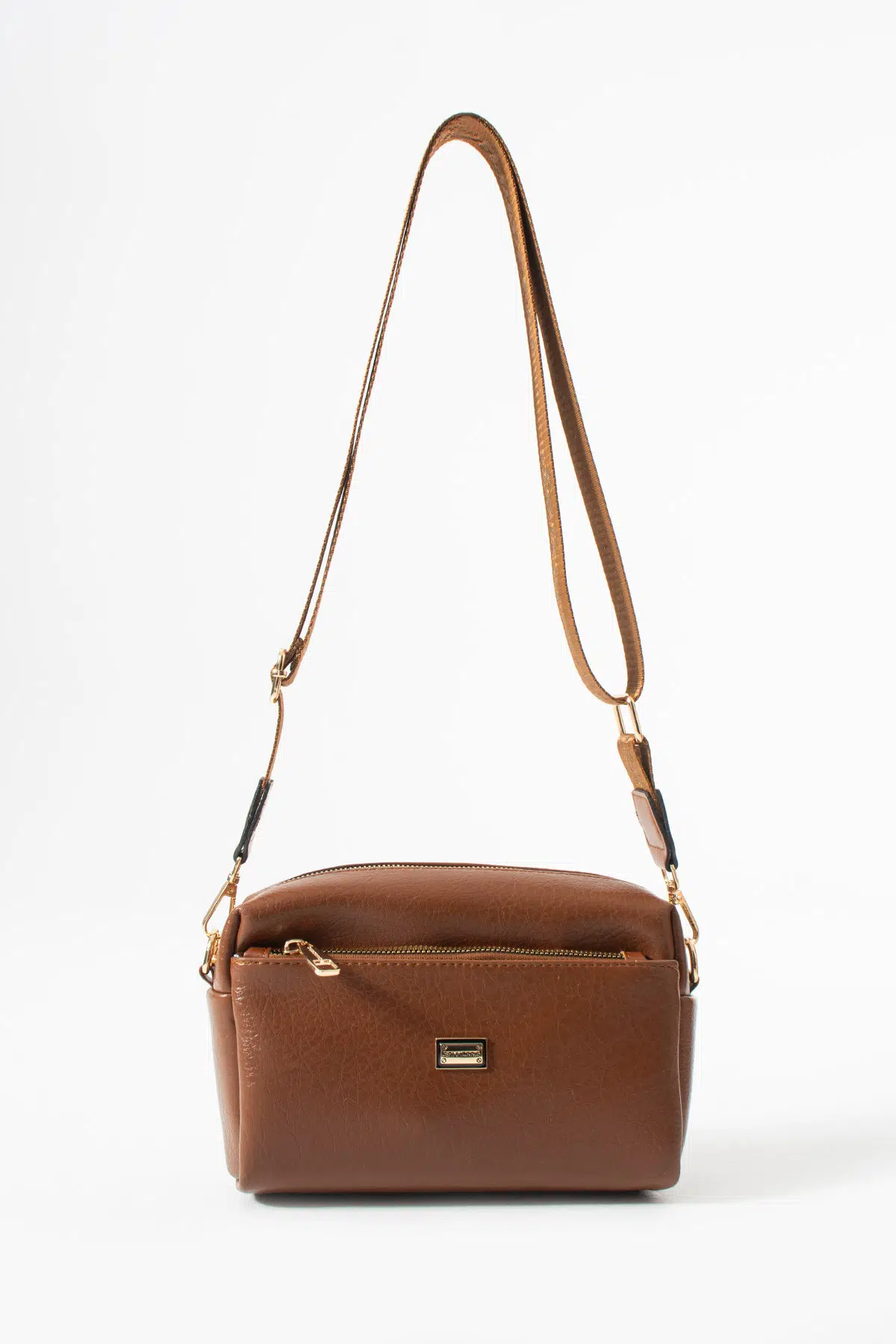 Kadın 3 Gözlü Suni Deri Geniş Askılı Çapraz Çanta - taba mat