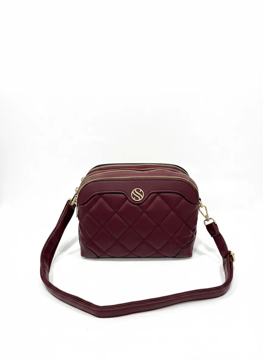 Kadın Ayarlanabilir Çapraz Askılı 4 Bölmeli Borda Mat Omuz ve Çapraz Çanta S-1267