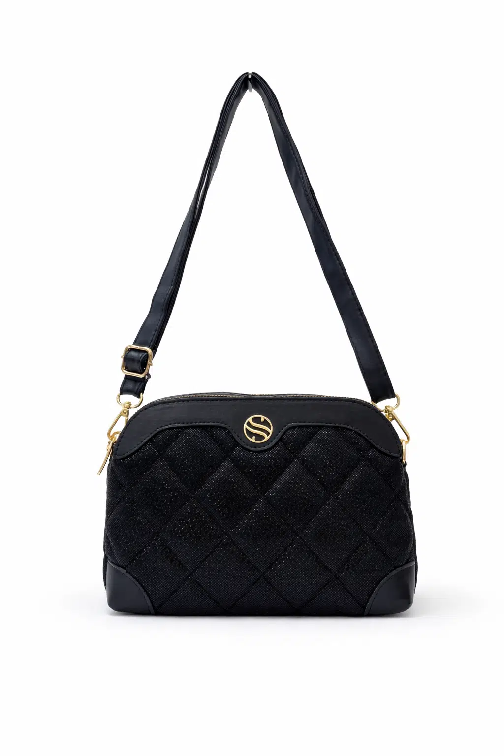 Kadın Ayarlanabilir Çapraz Askılı 4 Bölmeli Siyah Mozaik Omuz ve Çapraz Çanta