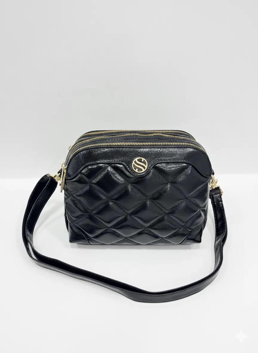 Kadın Ayarlanabilir Çapraz Askılı 4 Bölmelİ Siyah Parlak Omuz ve Çapraz Çanta S-1267