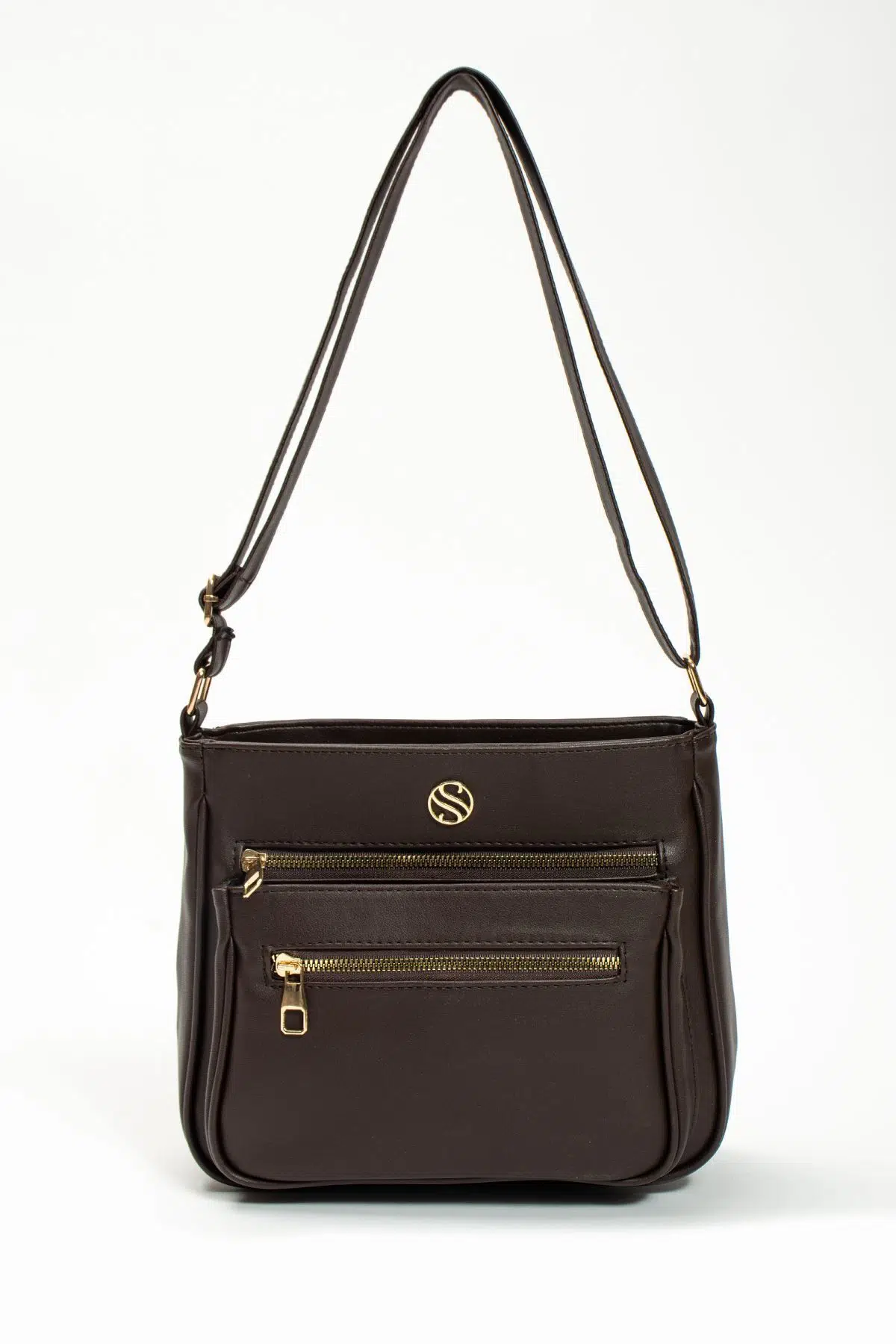 Kadın Ayarlanabilir Çapraz Askılı, Dört Cepli Kahverengi Omuz Çantası