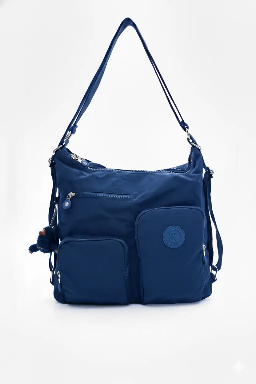 Kadın Bölmeli Suya Dayanıklı Krinkıl Kumaş Çapraz Askılı Lacivert Renkli Omuz ve Sırt Çantası