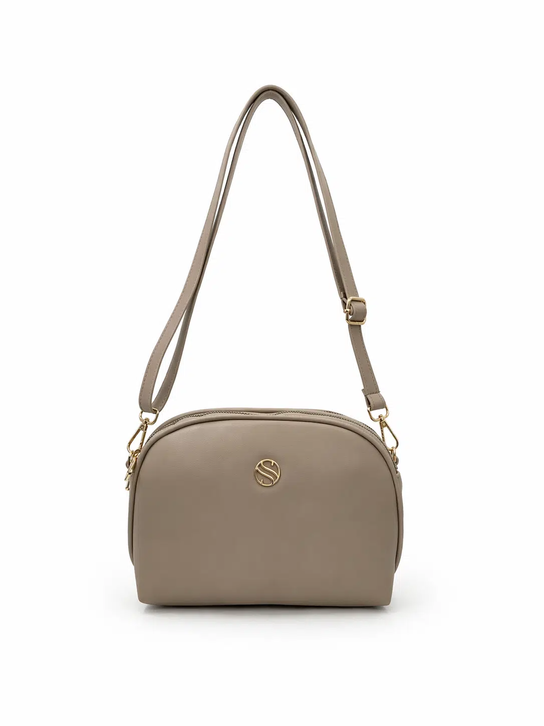 Kadın Çapraz Askılı 3 Gözlü Çift Metal Fermuarlı Gold Aksesuar Omuz Çantası