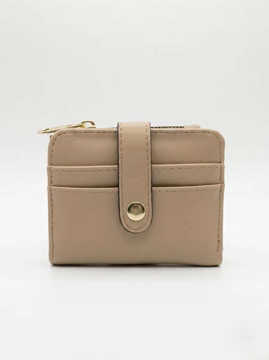 Kadın Suni Deri Kartlık, Fermuar Bölmeli Kompakt Cüzdan - kum mat