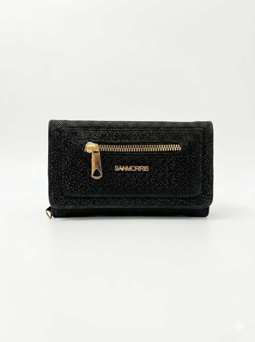 Kadın Çok Bölmeli Kartlıklı ve Fermuarlı Bozuk Para Alanlı Cüzdan - siyah mozaik