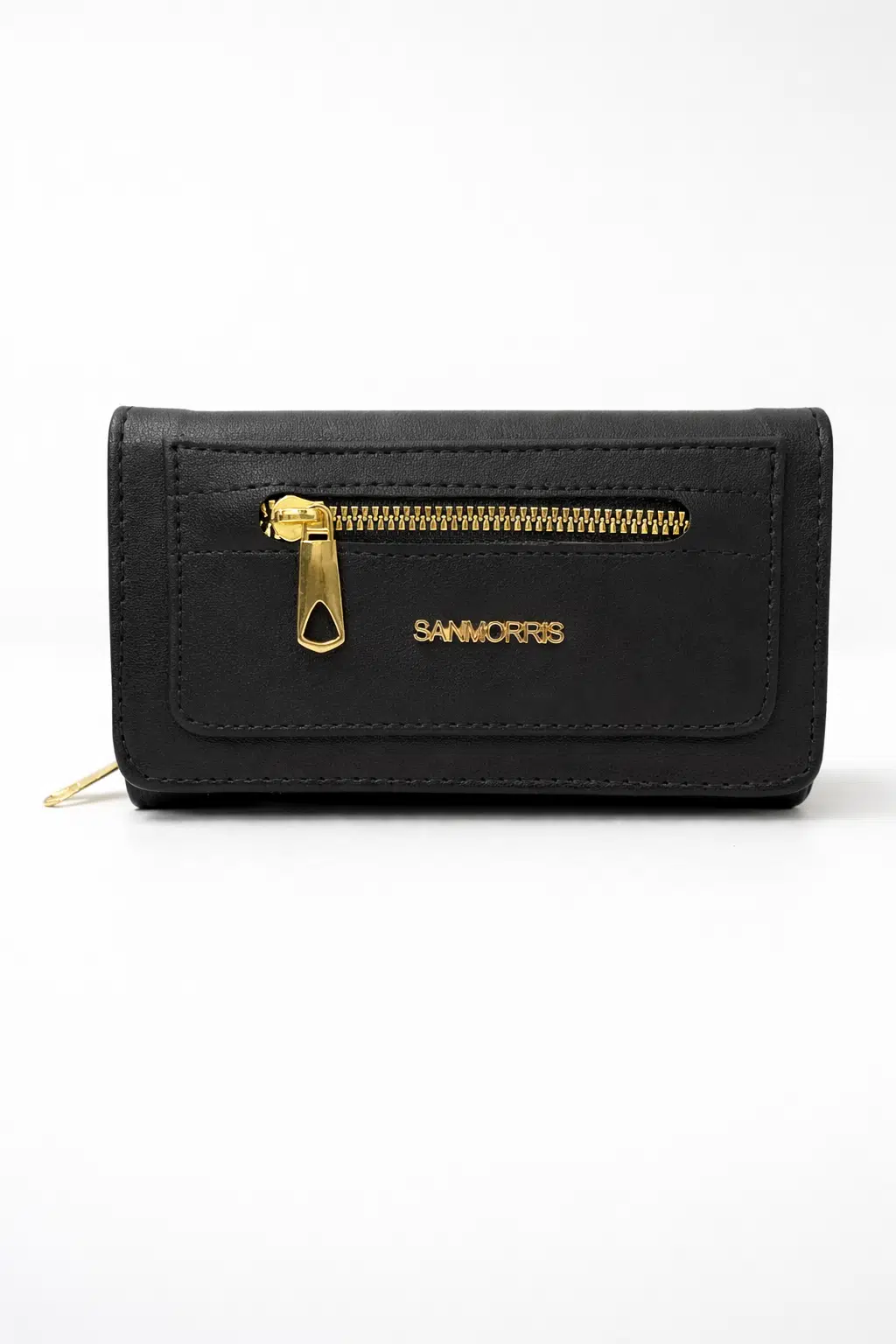 Kadın Çok Bölmeli Kartlıklı ve Fermuarlı Bozuk Para Alanlı Cüzdan - siyah mat