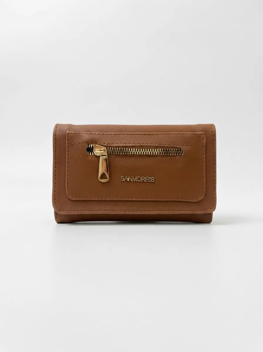 Kadın Çok Bölmeli Kartlıklı ve Fermuarlı Bozuk Para Alanlı Cüzdan - taba mat