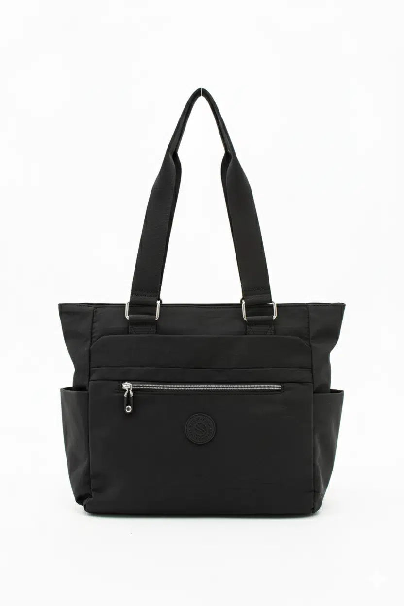 Kadın Çok Gözlü Kullanışlı Suya Dayanıklı Paraşüt Kumaş Siyah Renkli Çapraz Askılı El Ve Omuz Çantası