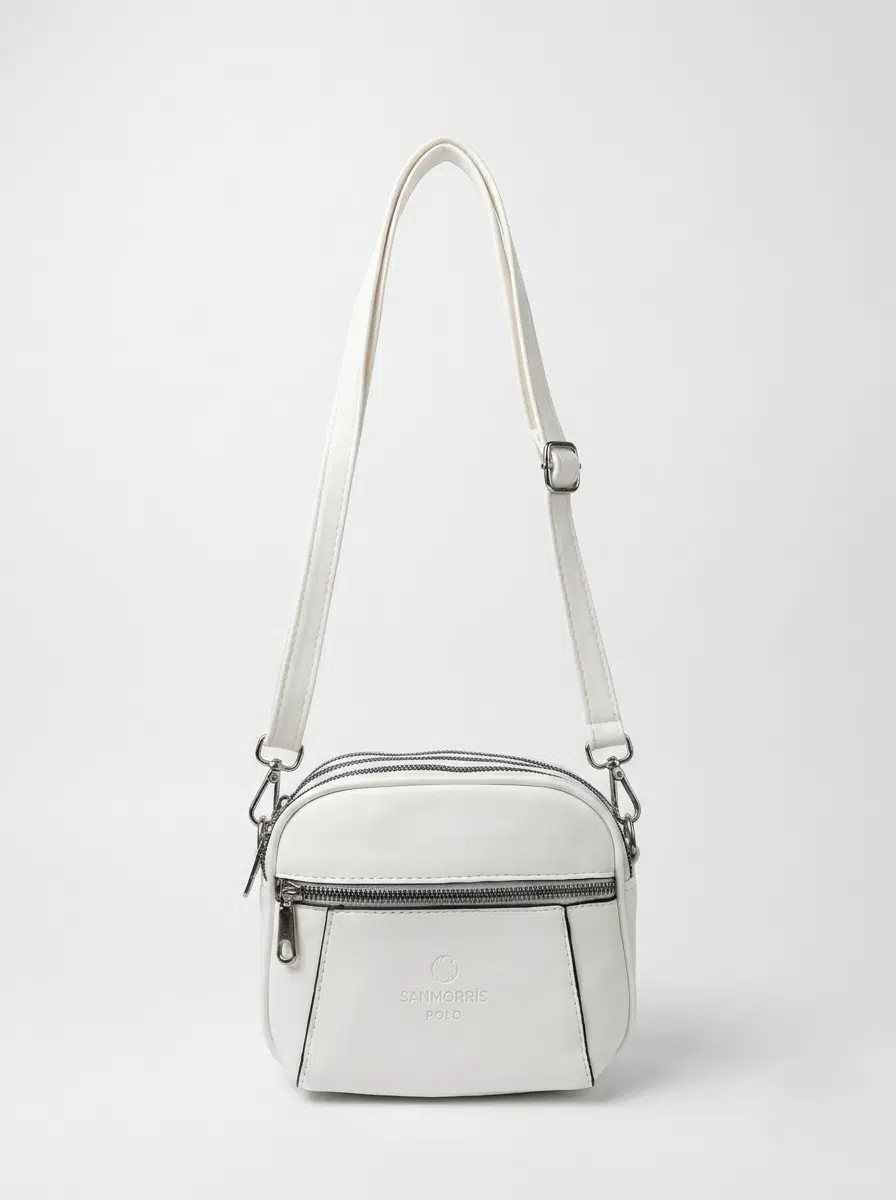 Kadın Suni Deri Ayarlanabilir Çapraz Askılı 4 Gözlü Omuz Çantası - beyaz