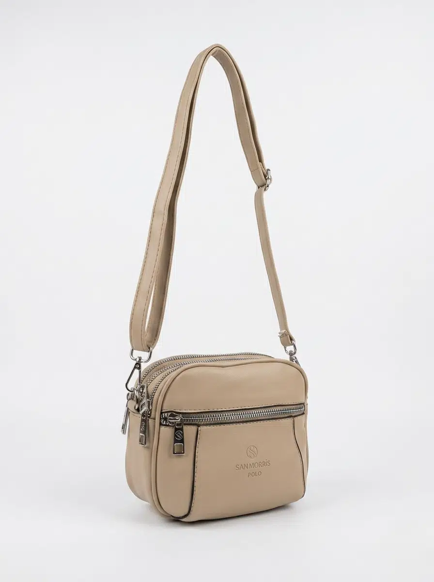 Kadın Suni Deri Ayarlanabilir Çapraz Askılı 4 Gözlü Omuz Çantası - kum mat