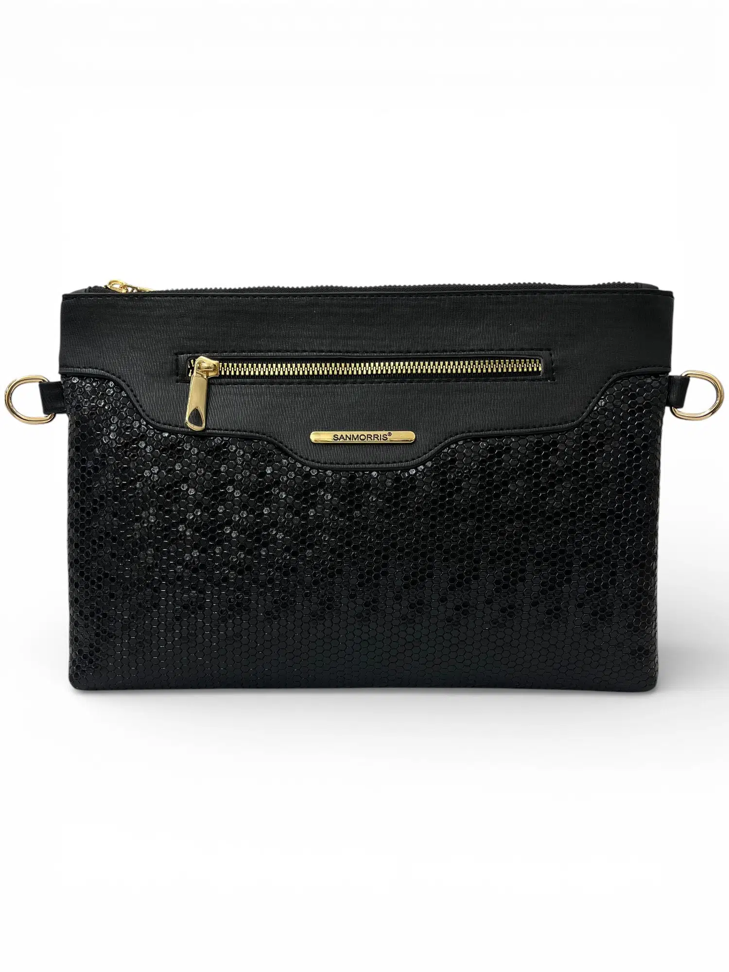 Kadın Suni Deri Ayarlanabilir Çapraz Askılı Ve El Askılı Siyah Damla Desenli Portföy Çanta