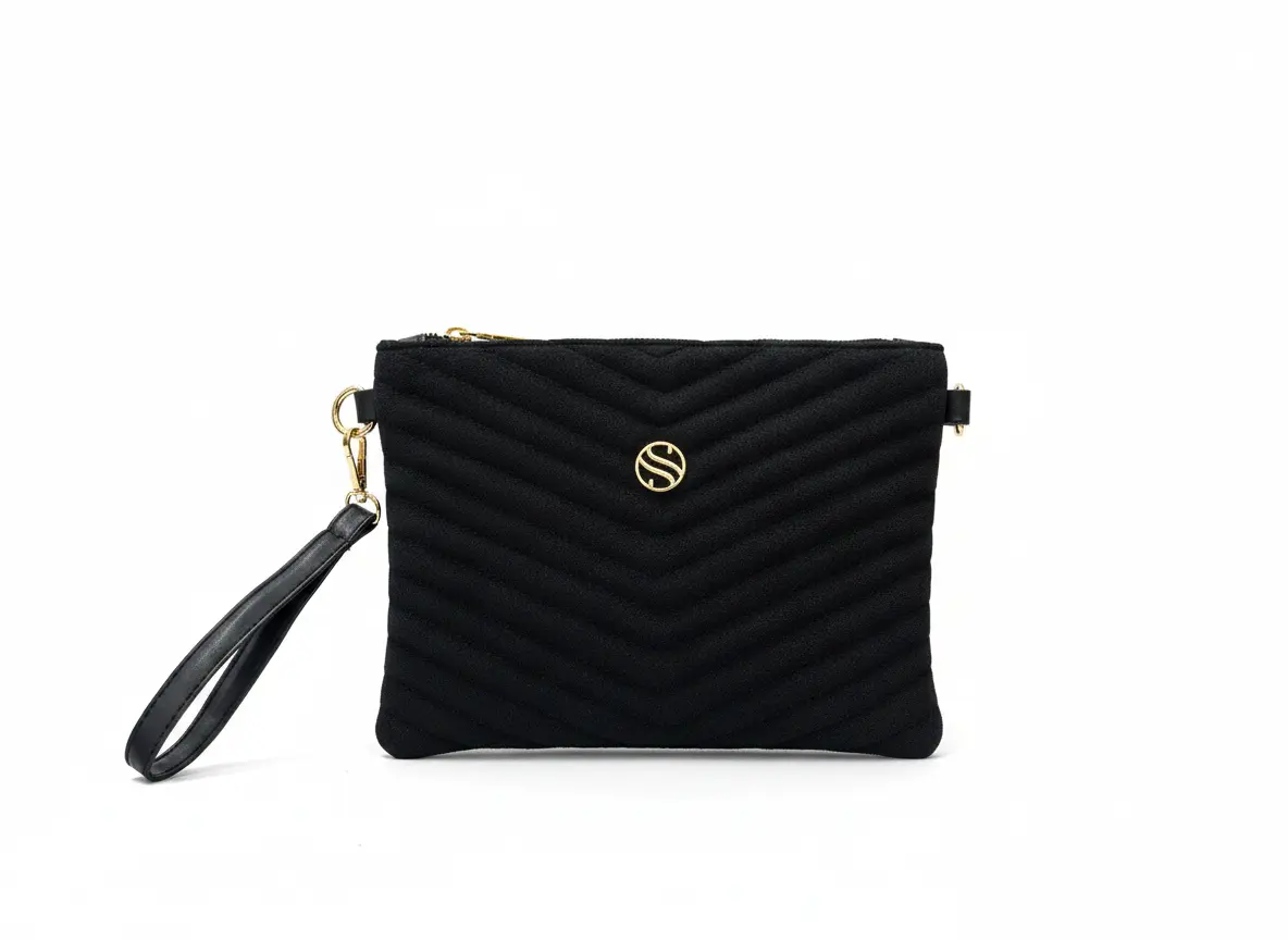 Kadın Suni Deri Ayarlanabilir Çapraz Ve El Askılı Portföy, Clutch Çanta S-1407 - Siyah Süet