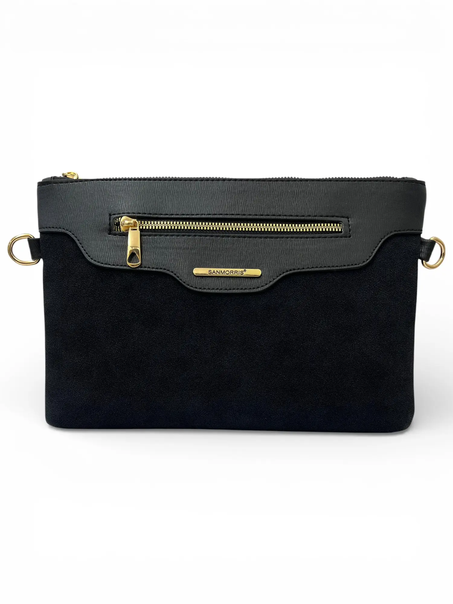 Kadın Suni Deri Ayarlanabilir Çapraz Ve El Askılı Portföy, Clutch Çanta S-1360 - Siyah Süet