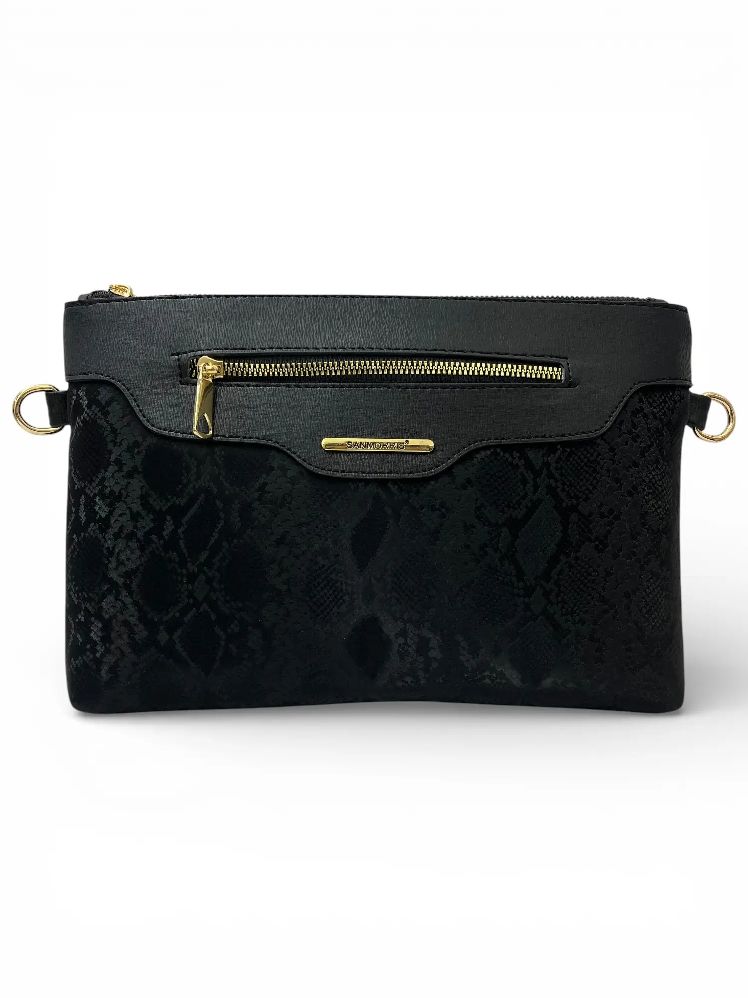 Kadın Suni Deri Ayarlanabilir Çapraz Ve El Askılı Portföy, Clutch Çanta S-1360 - Siyah Desenli
