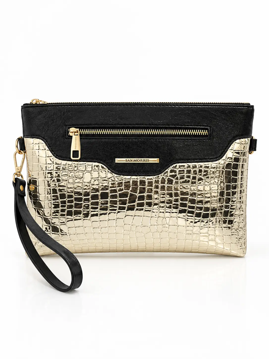 Kadın Suni Deri Ayarlanabilir Çapraz Ve El Askılı Portföy, Clutch Çanta S-1360 - GOLD