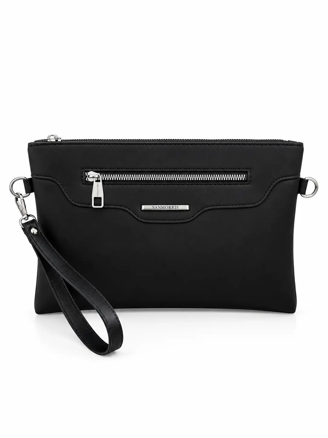 Kadın Suni Deri Ayarlanabilir Çapraz Ve El Askılı Portföy, Clutch Çanta S-1360 - Siyah Saten