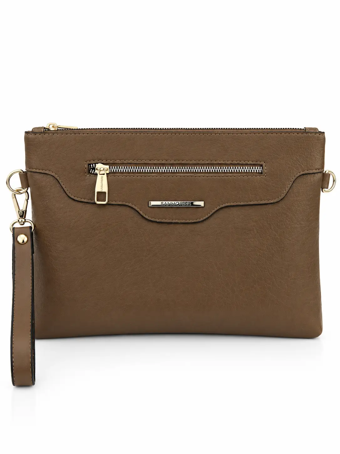 Kadın Suni Deri Ayarlanabilir Çapraz Ve El Askılı Portföy, Clutch Çanta S-1360 - Vizon