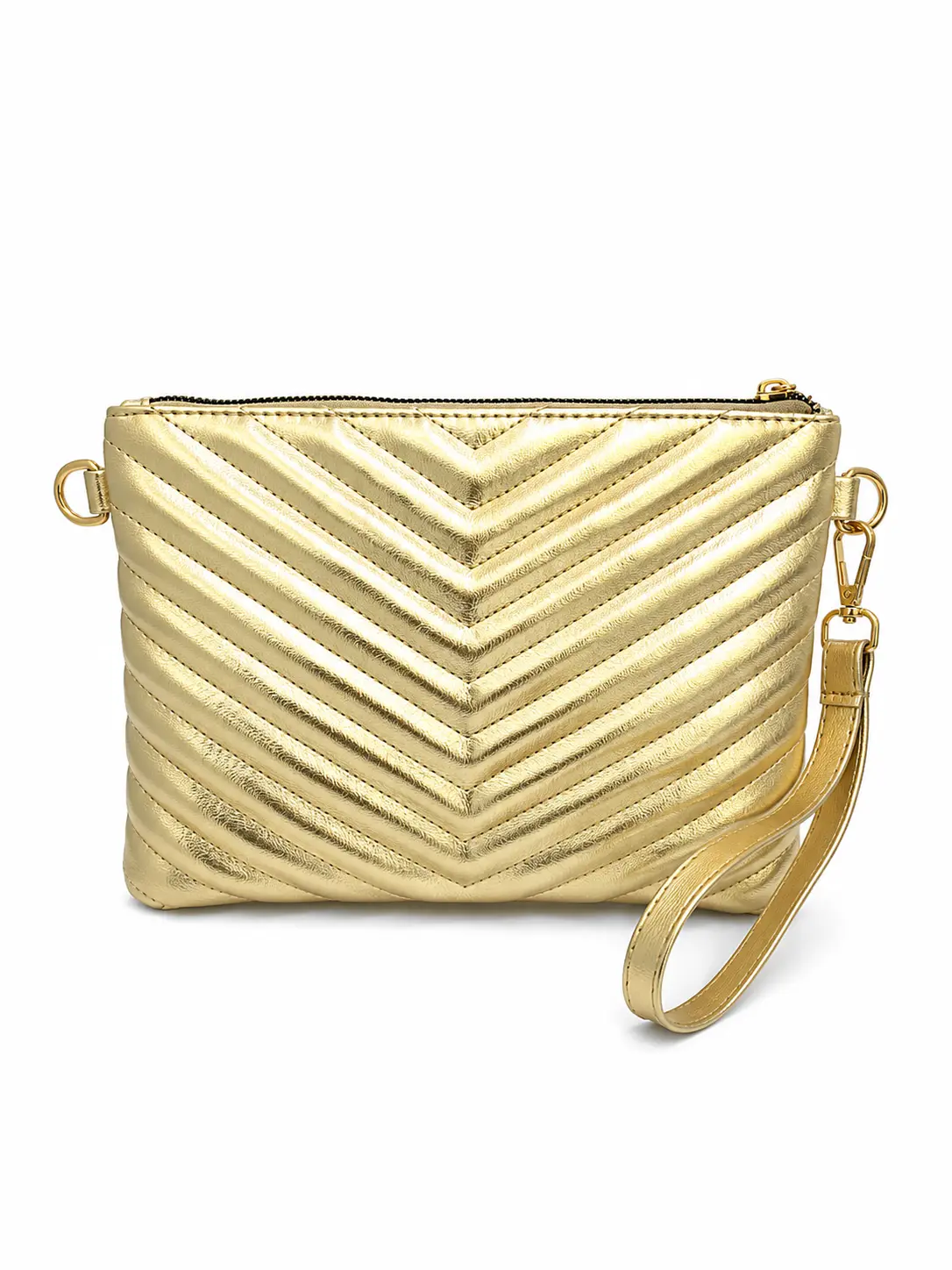 Kadın Suni Deri Ayarlanabilir Çapraz Ve El Askılı Portföy, Clutch Çanta S-1407 - GOLD