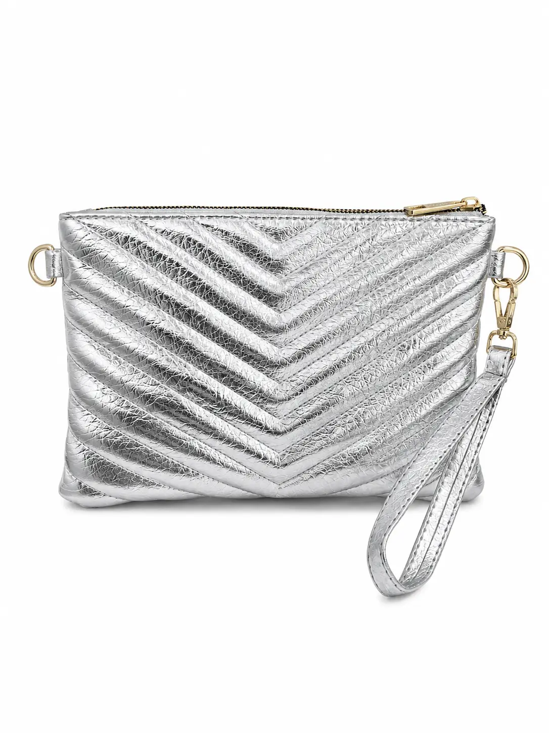 Kadın Suni Deri Ayarlanabilir Çapraz Ve El Askılı Portföy, Clutch Çanta S-1407 - GÜMÜŞ