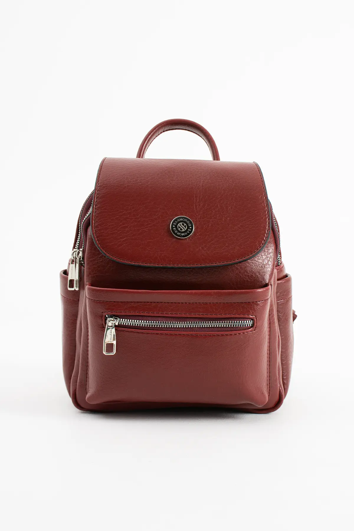 Kadın Suni Deri, Çok Bölmeli, Fermuarlı, Şık ve Kullanışlı Sırt Çantası - Bordo