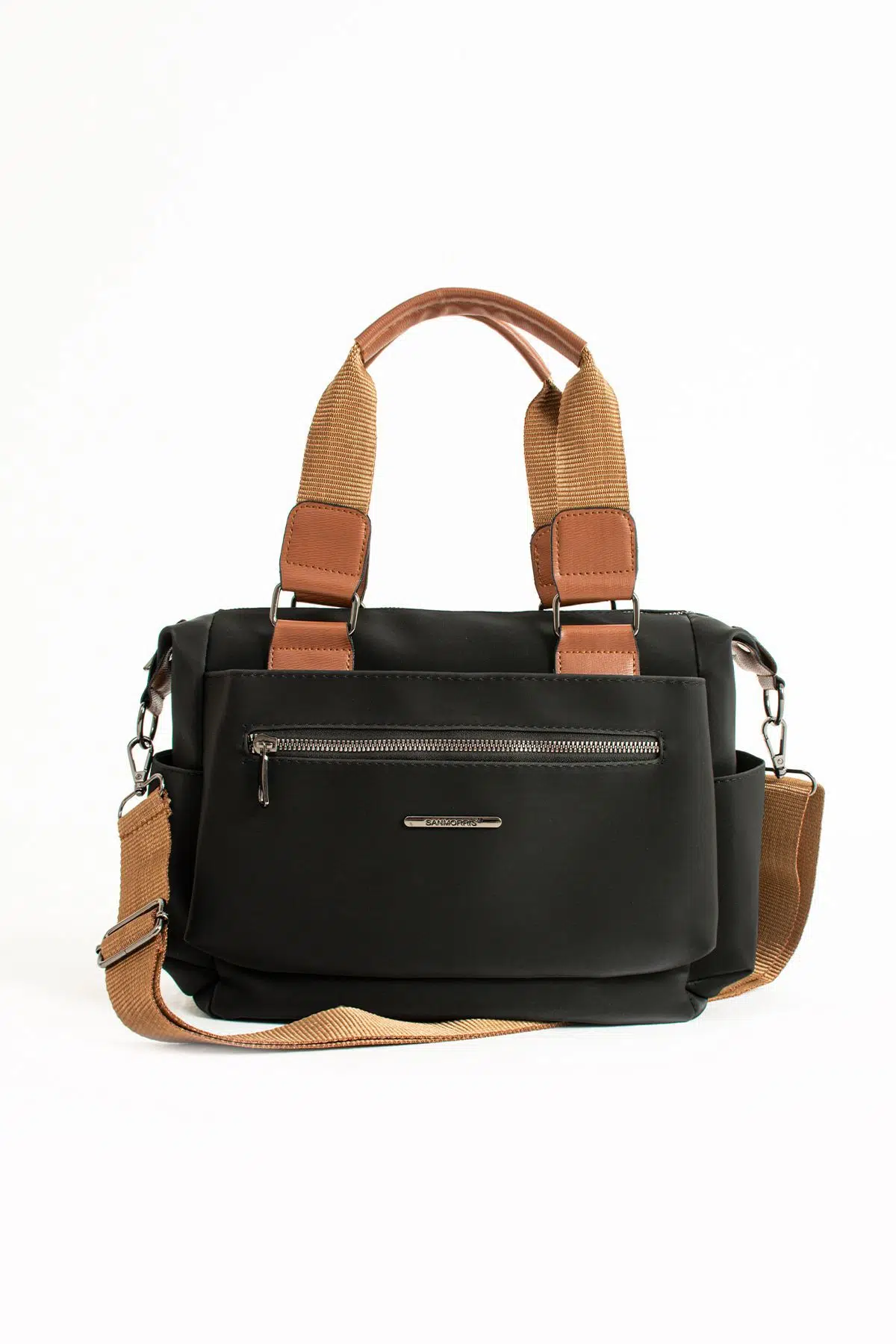 Kadın Suni Deri Çok Gözlü Kullanışlı Ayarlanabilir Çapraz Askılı Siyaha Taba Omuz Çantası