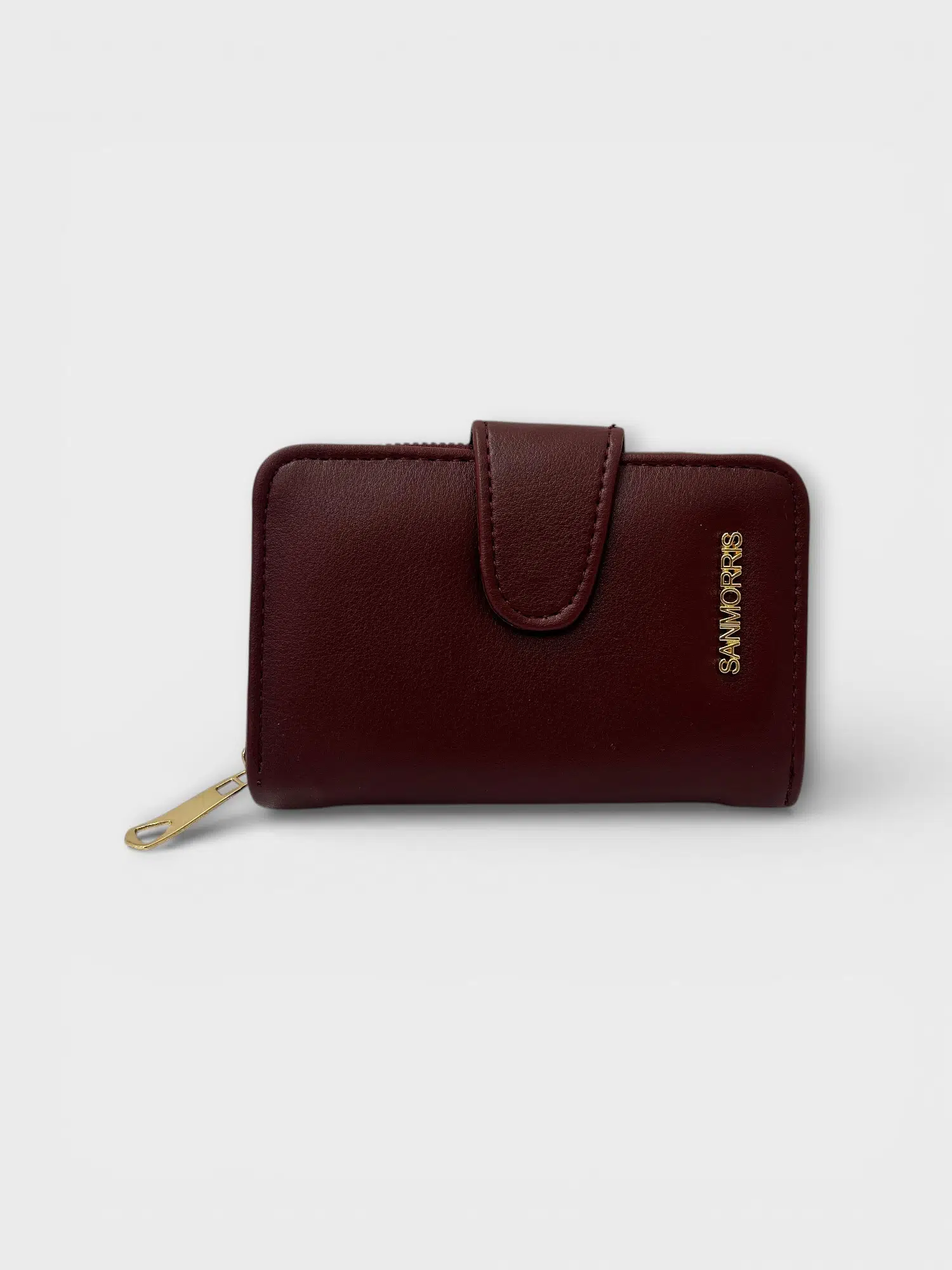 Kadın Suni Deri Fermuarlı ve Çıtçıt Bölmeli Şık Cüzdan S-2003 - bordo