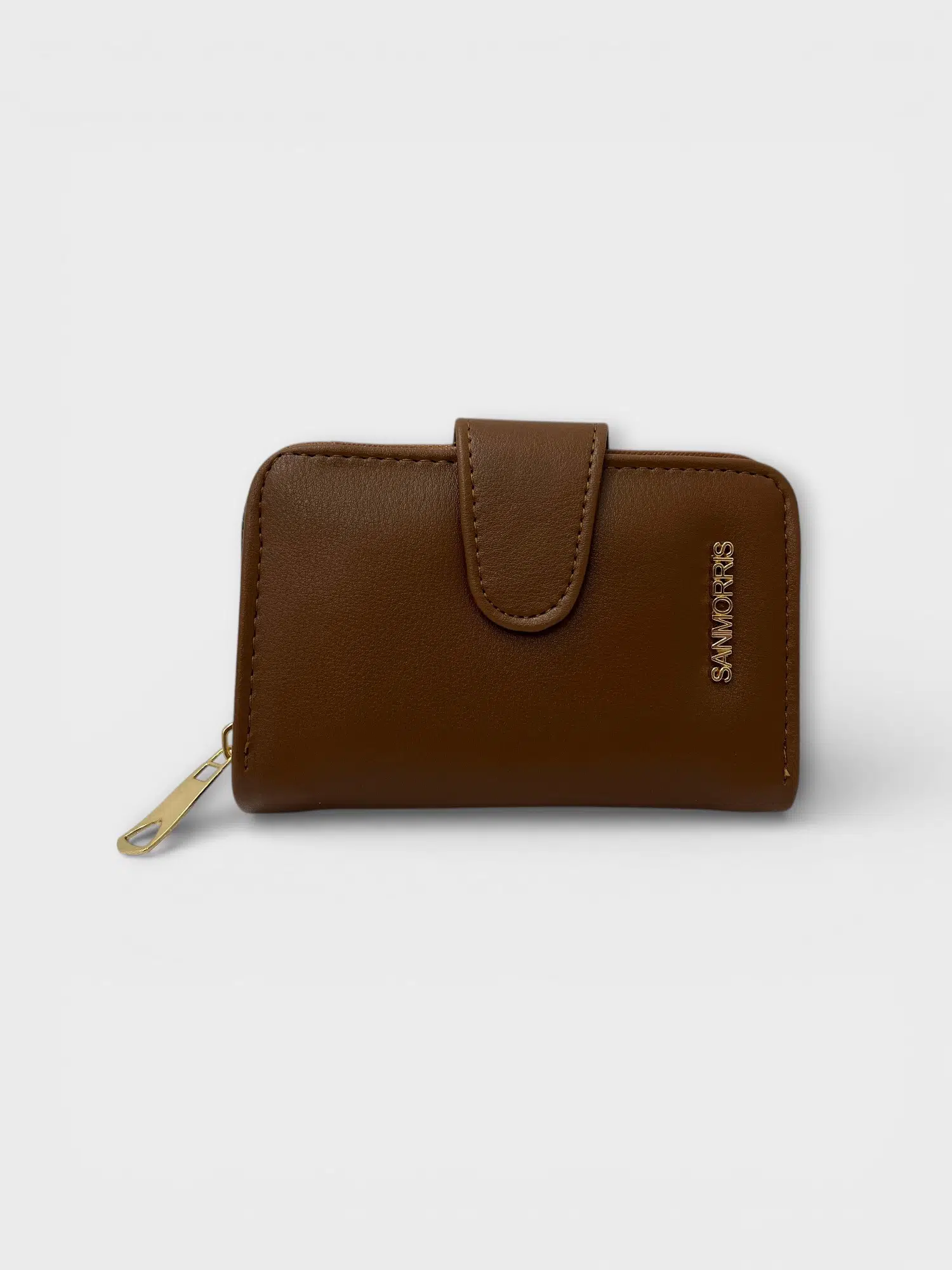 Kadın Suni Deri Fermuarlı ve Çıtçıt Bölmeli Şık Cüzdan S-2003 - taba mat