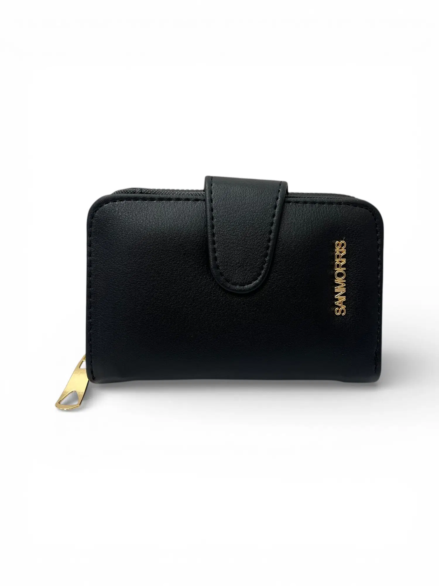 Kadın Suni Deri Fermuarlı ve Çıtçıt Bölmeli Şık Cüzdan S-2003 - siyah mat