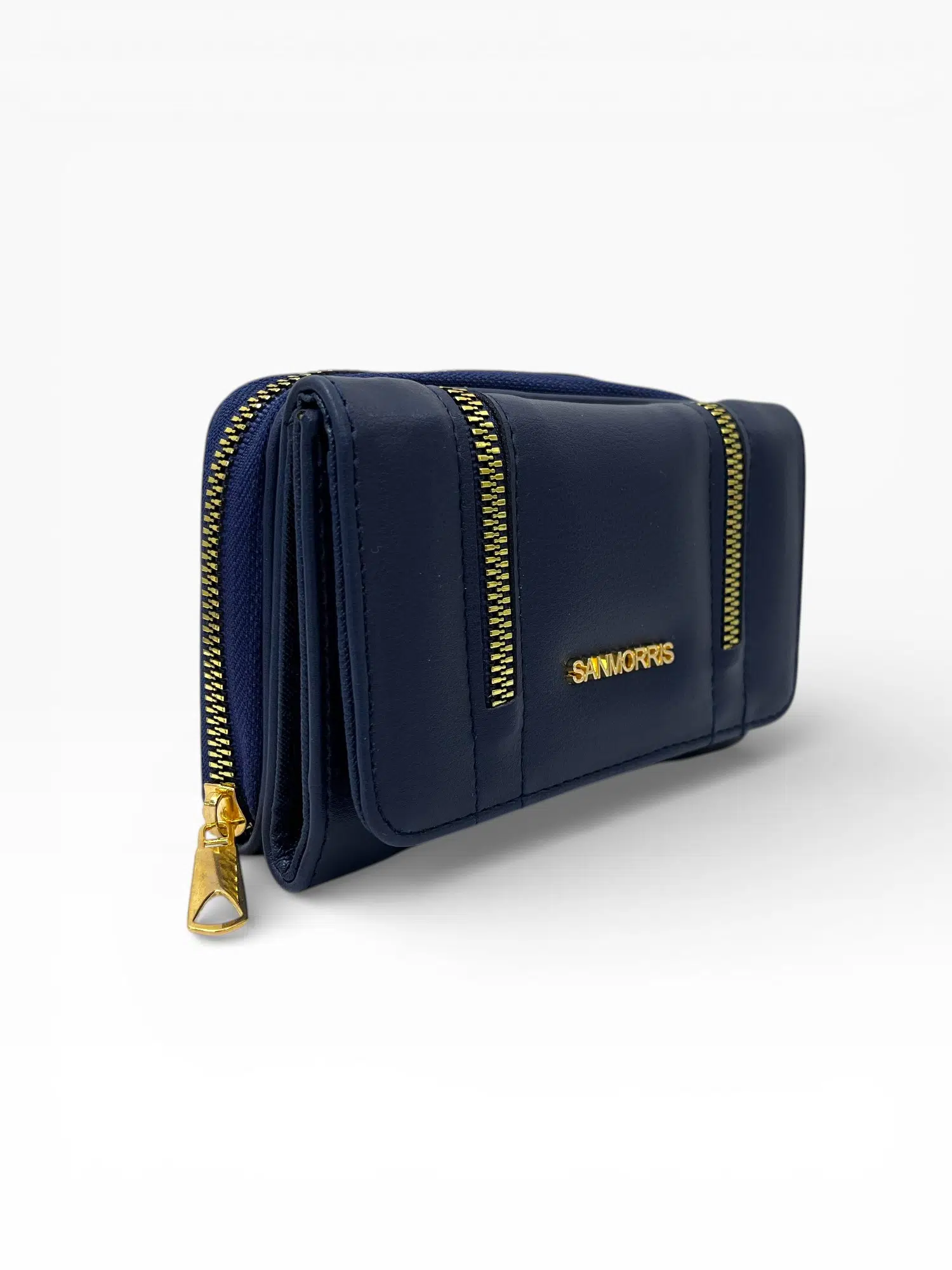 Kadın Suni Deri Gold Fermuar Detaylı Şık Cüzdan - lacivert