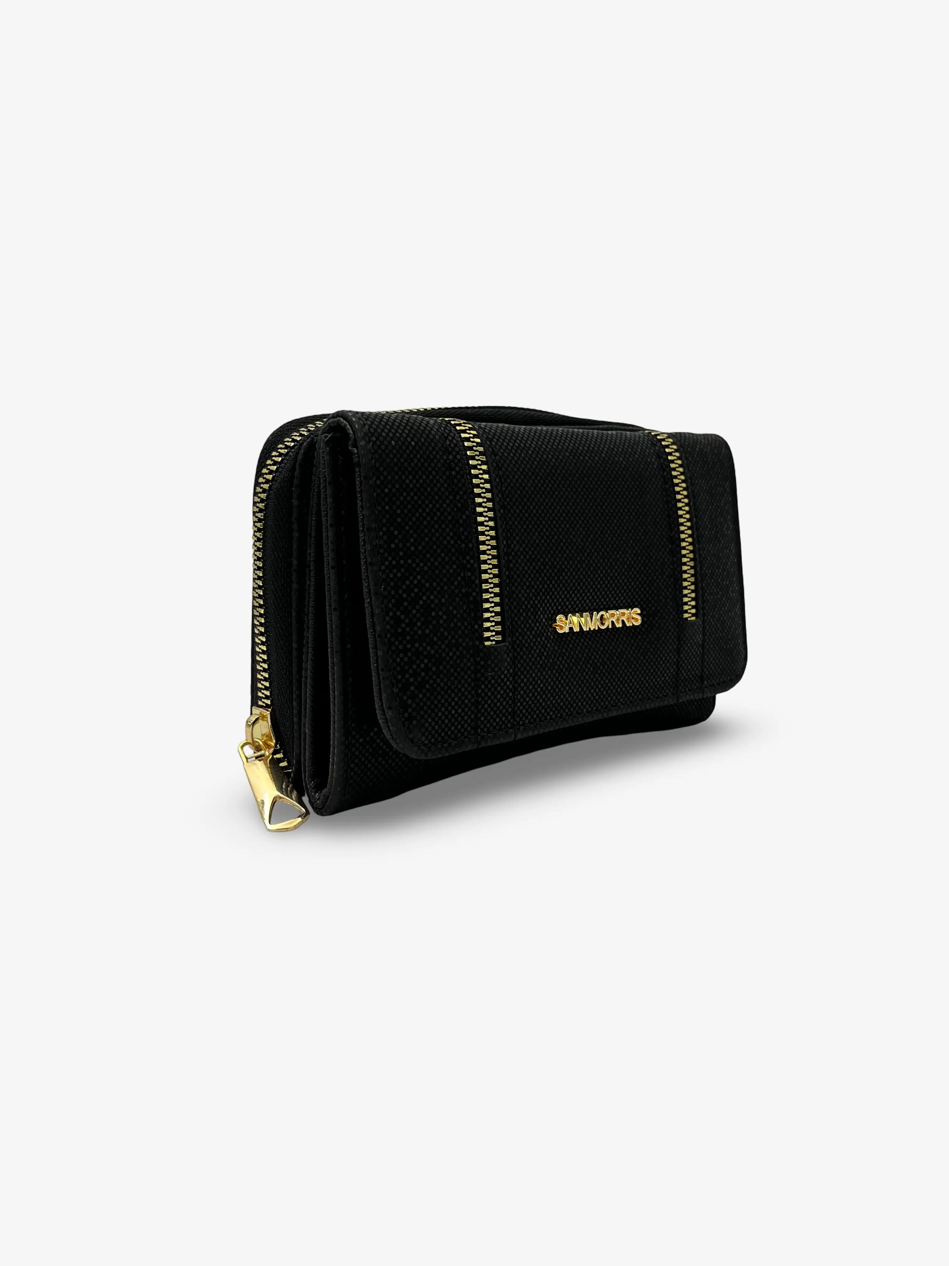 Kadın Suni Deri Gold Fermuar Detaylı Şık Cüzdan - siyah mozaik