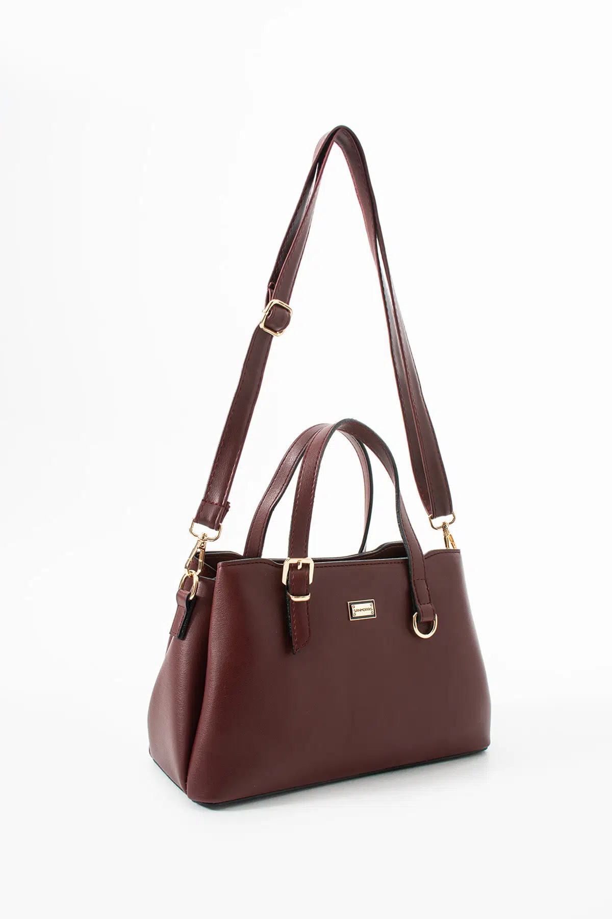 Kadın Suni Deri Gold Tokalı El Ve Omuz Çantası - bordo