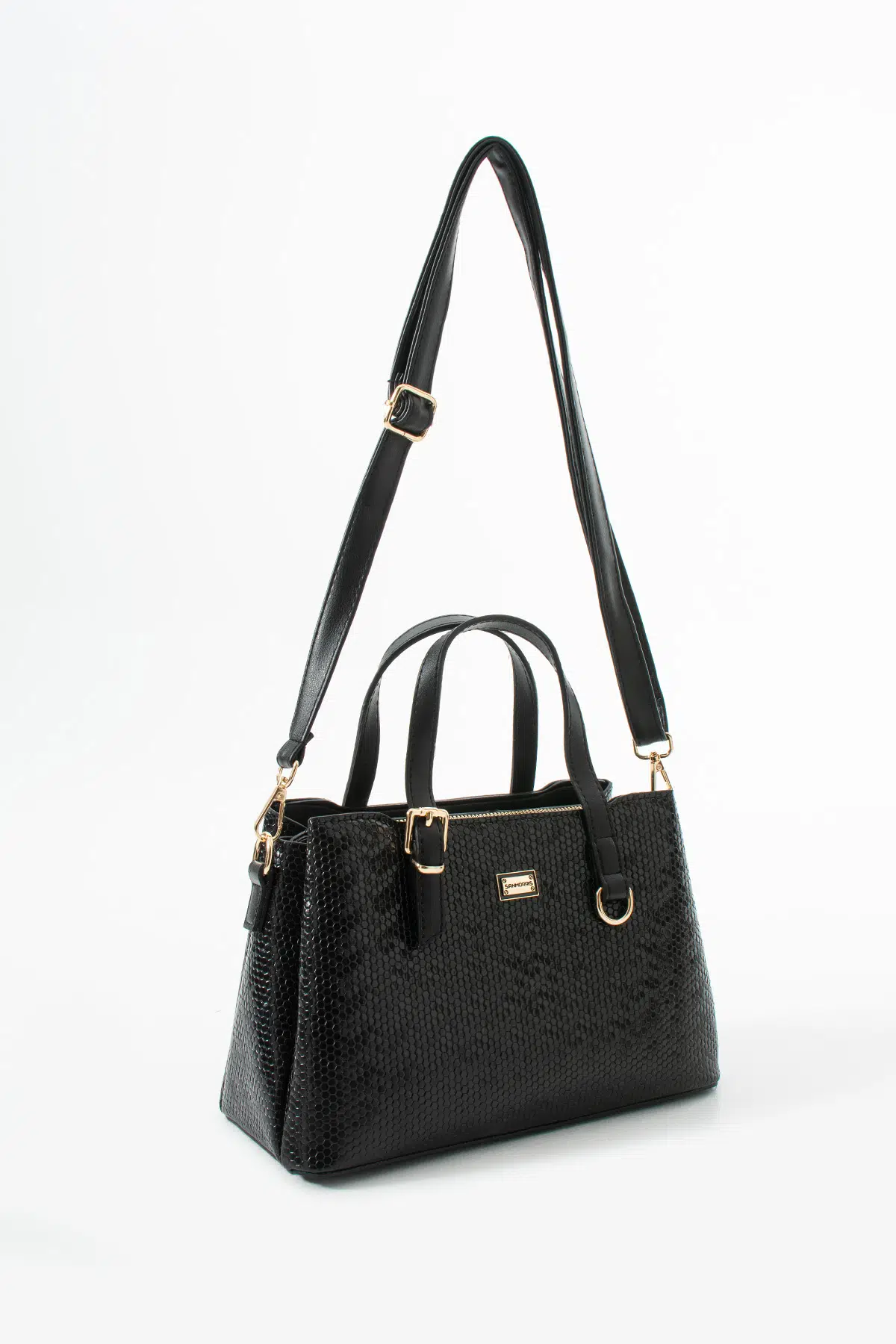 Kadın Suni Deri Gold Tokalı El Ve Omuz Çantası - siyah damla