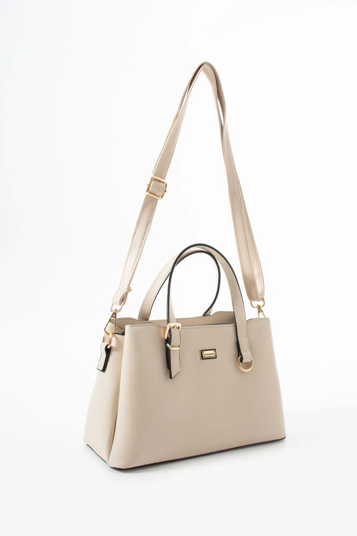 Kadın Suni Deri Gold Tokalı El Ve Omuz Çantası - krem