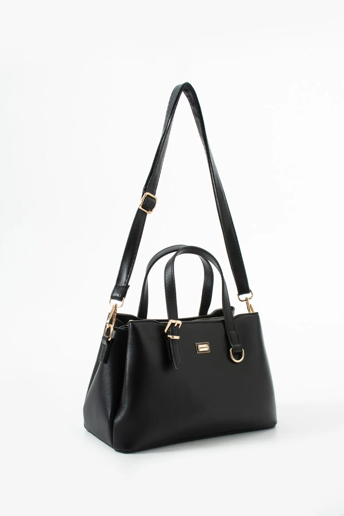 Kadın Suni Deri Gold Tokalı El Ve Omuz Çantası - siyah mat