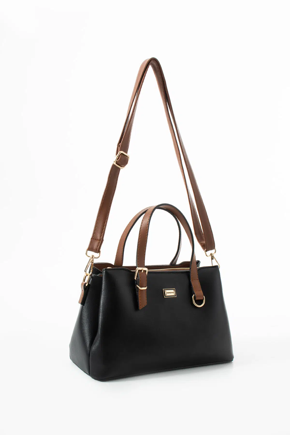 Kadın Suni Deri Gold Tokalı El Ve Omuz Çantası - siyaha taba