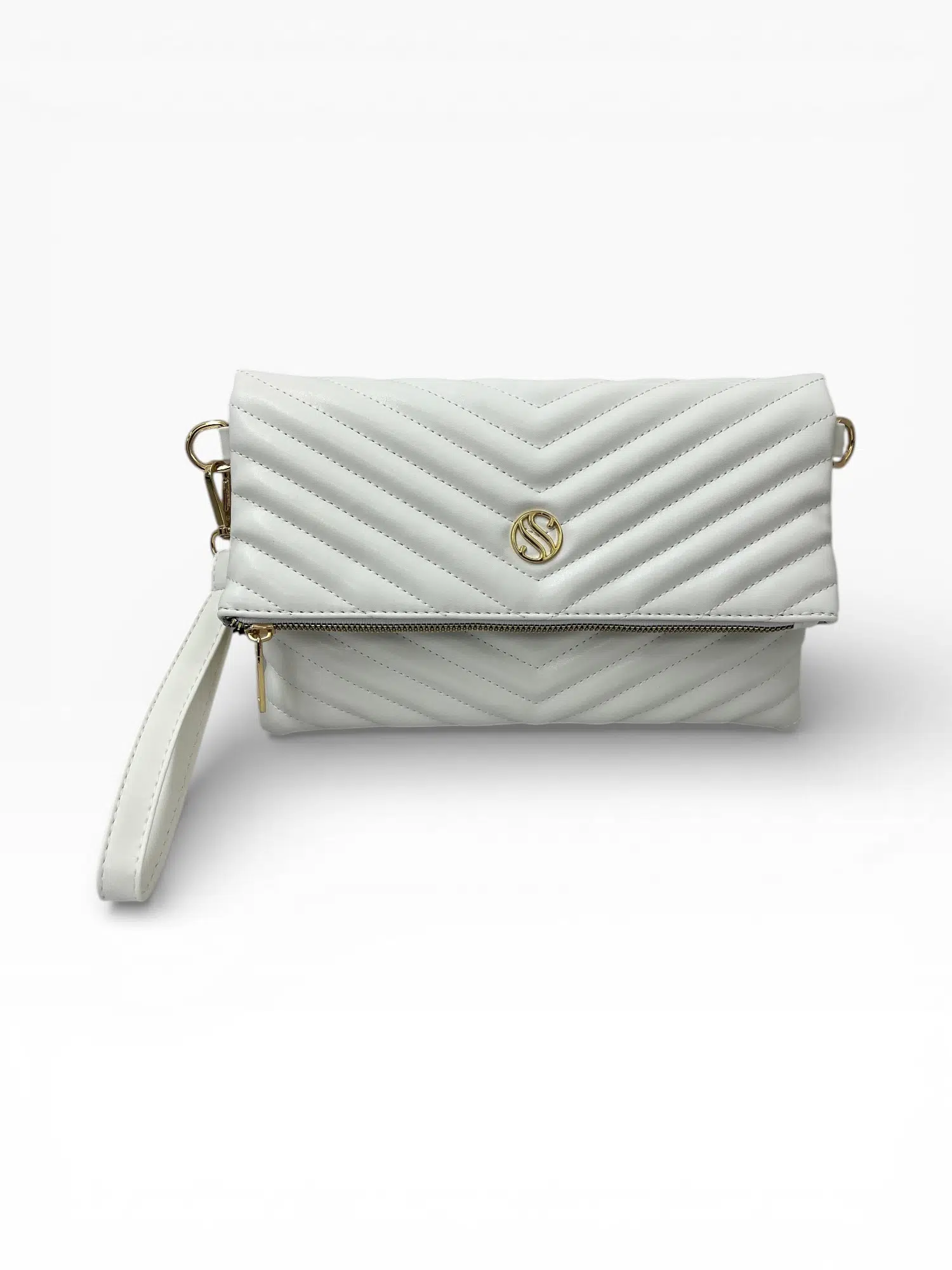 Kadın Suni Deri Kapitone Desenli Çapraz Askılı Mıknatıslı ve Fermuarlı Beyaz Portföy Çanta