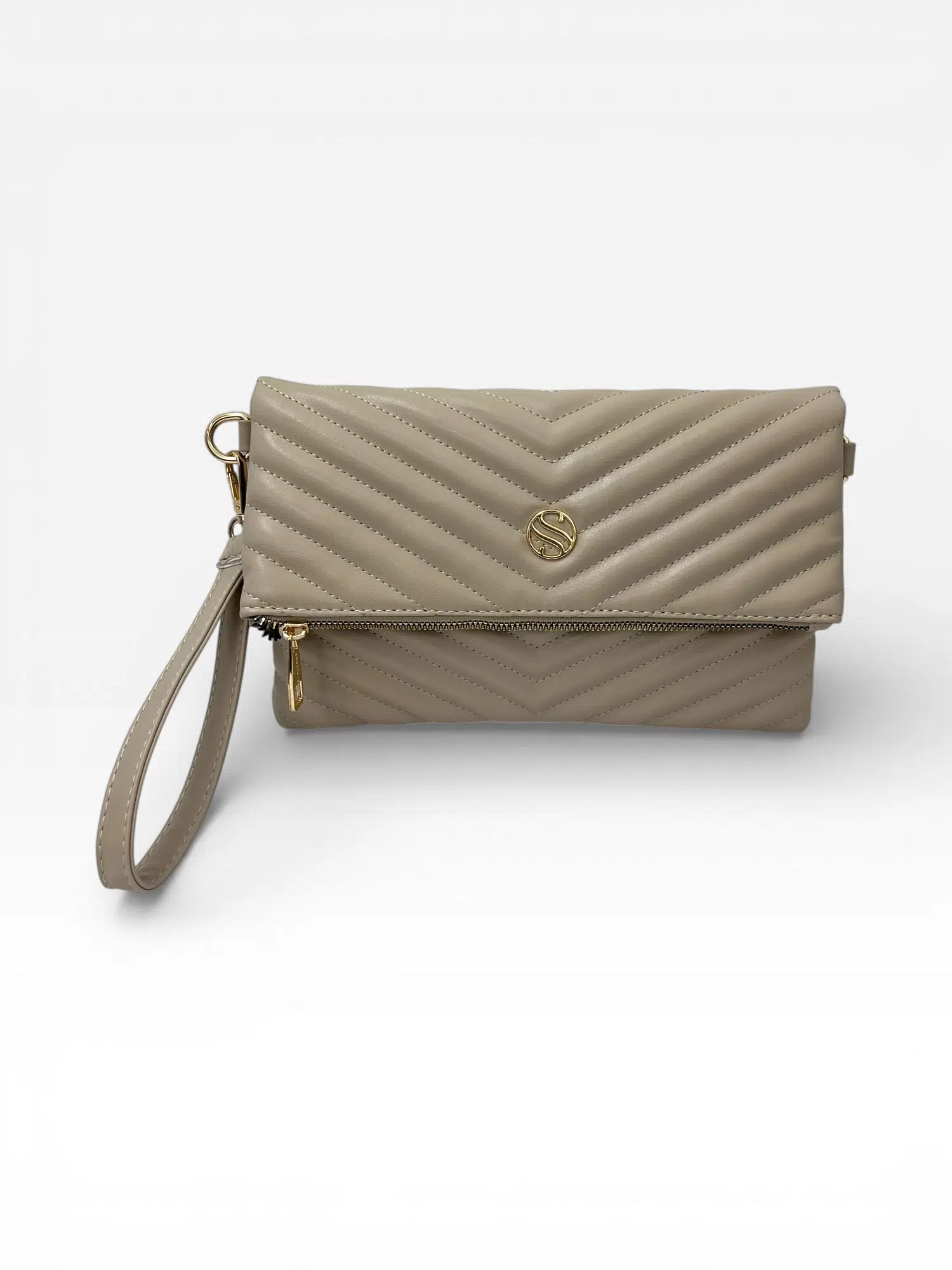 Kadın Suni Deri Kapitone Desenli Çapraz Askılı Mıknatıslı ve Fermuarlı Kum Mat Portföy Çanta