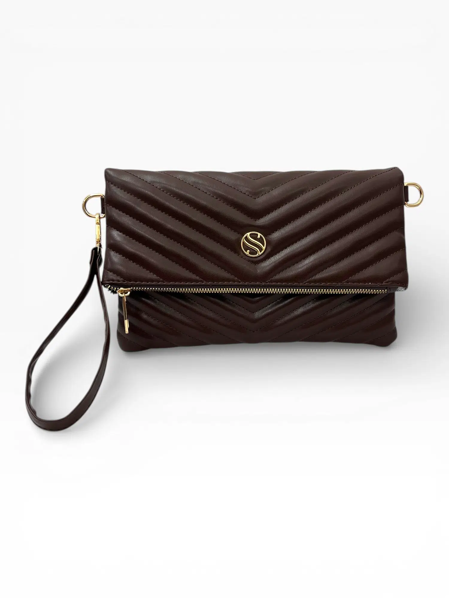 Kadın Suni Deri Kapitone Desenli Çapraz Askılı Mıknatıslı ve Fermuarlı Portföy Çanta S-1391 - koyu kahverengi