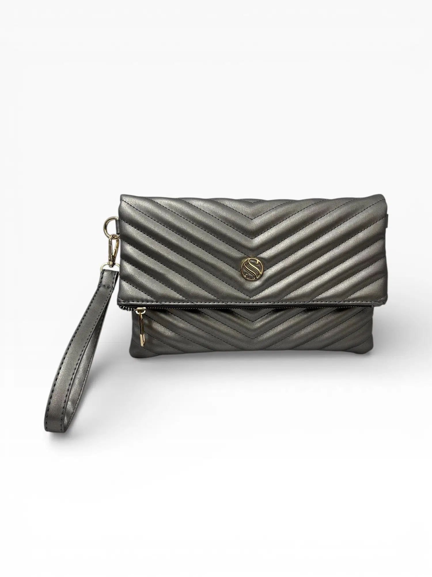 Kadın Suni Deri Kapitone Desenli Çapraz Askılı Mıknatıslı ve Fermuarlı Portföy Çanta S-1391 - platin